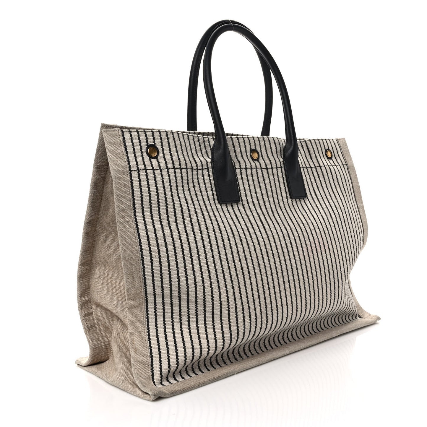 Embroidered Cotton Linen Rive Gauche Noe Tote Natural Black
