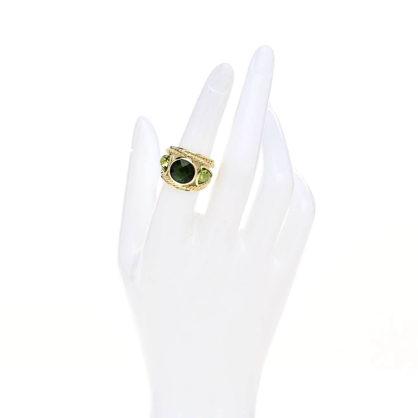 18K Yellow Gold Green Tourmaline Peridot Renaissance Ring 52 6