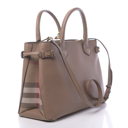 Burberry Grainy Calfskin House Check Medium Banner Tote Tan 3 of 11