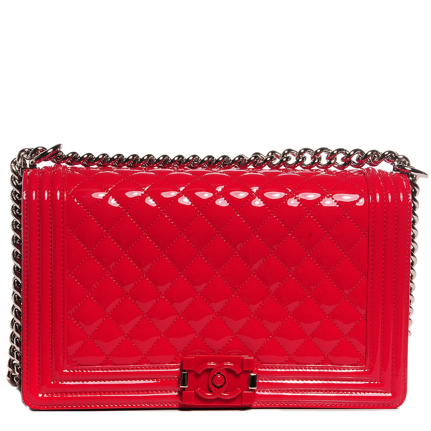 Patent Leather New Medium Boy Flap Plexiglass Red