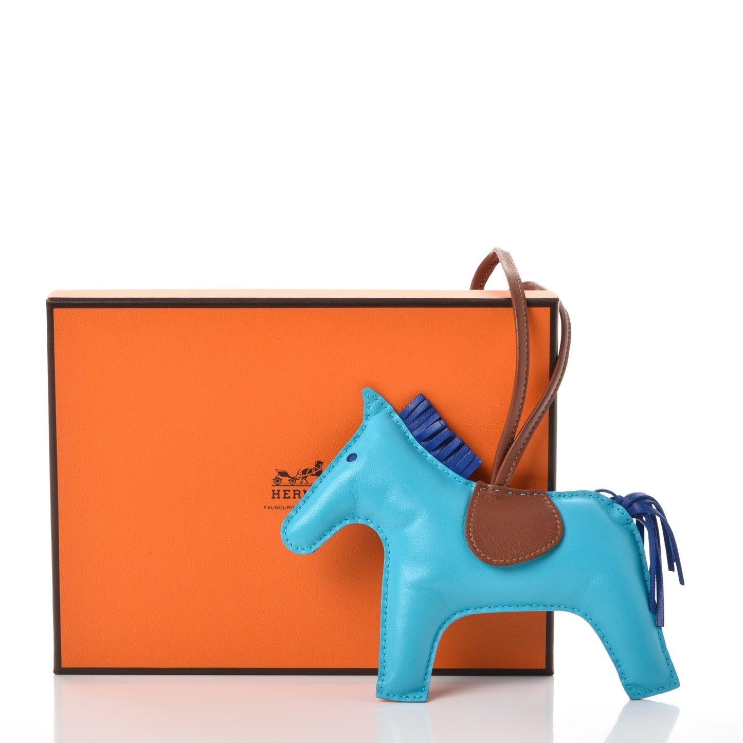 Milo Lambskin Grigri Rodeo Horse Bag Charm GM Bleu Azteque Bleu Electrique Fauve