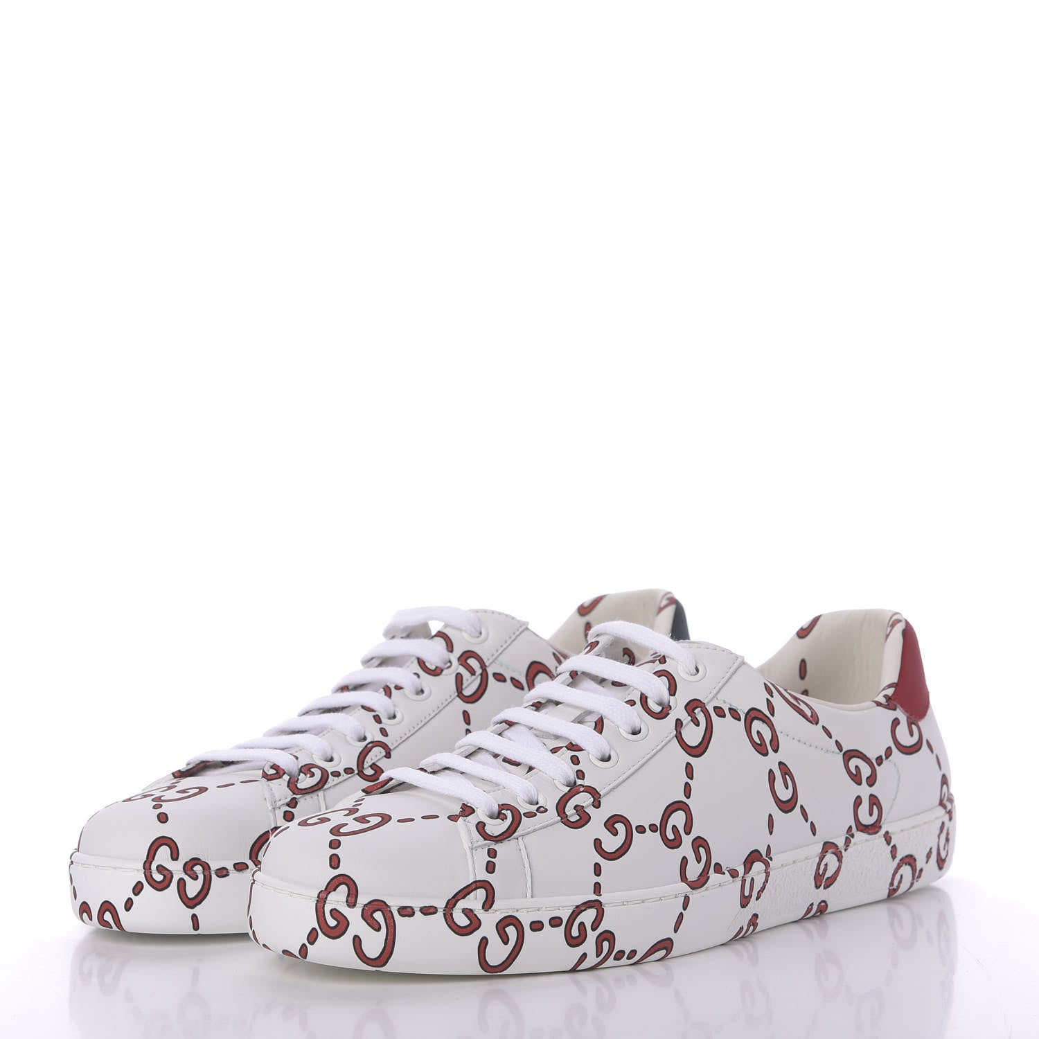 Gucci Calfskin GucciGhost Print Mens Ace Sneakers 8 White Hibiscus Red 2 of 11