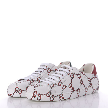 Gucci Calfskin GucciGhost Print Mens Ace Sneakers 8 White Hibiscus Red 2 of 11