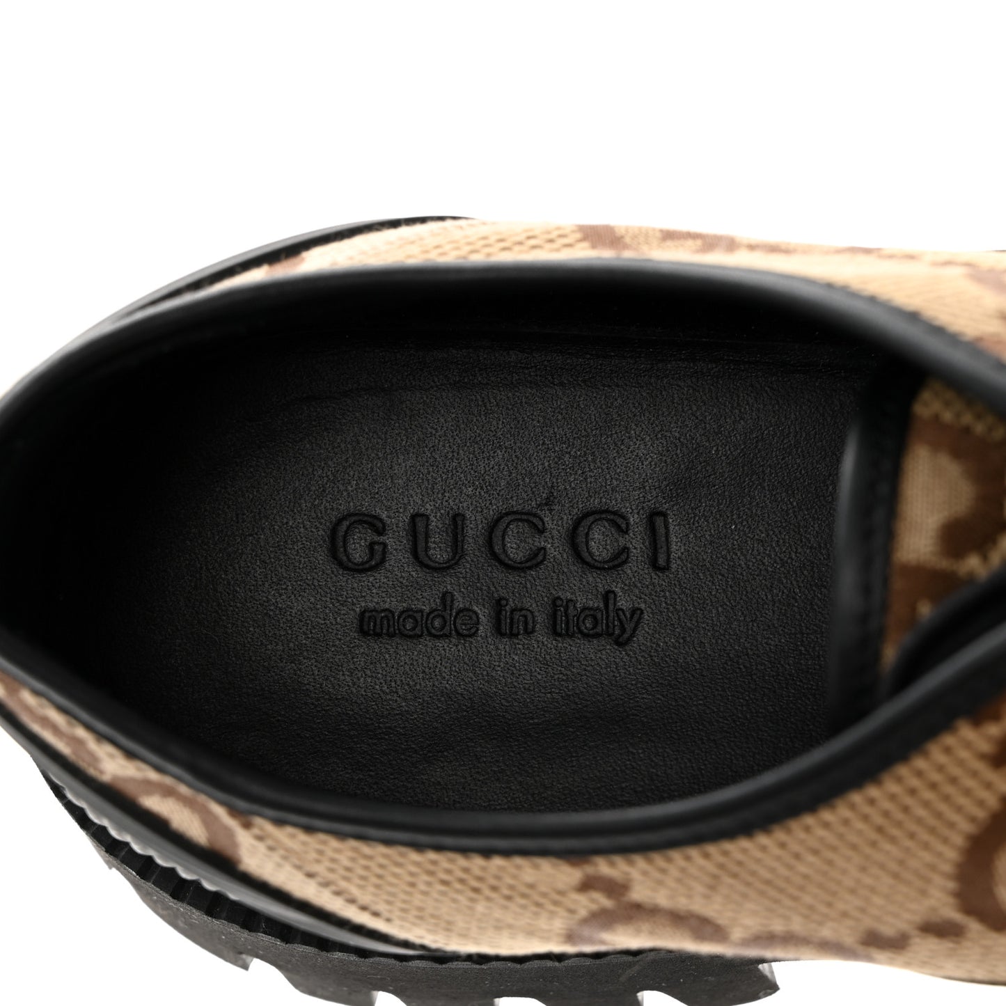 Monogram Jumbo GG Miro Soft Calfskin Mens Lug Sole Derby Loafers 8.5 Camel Ebony Black