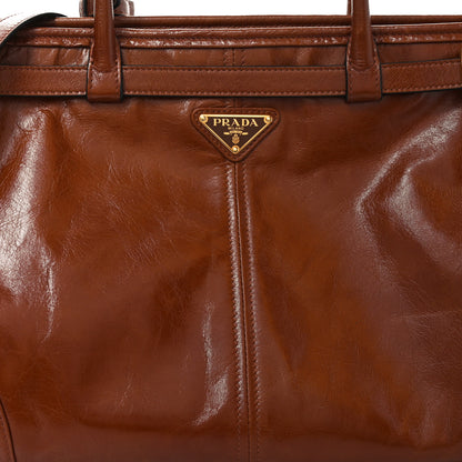 Prada Glossy Calfskin Triangle Large Bonnie Shoulder Bag Palissandro 7 of 9