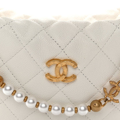 Chanel Caviar Quilted Pearl Chain Pouch Hobo White 8 of 10