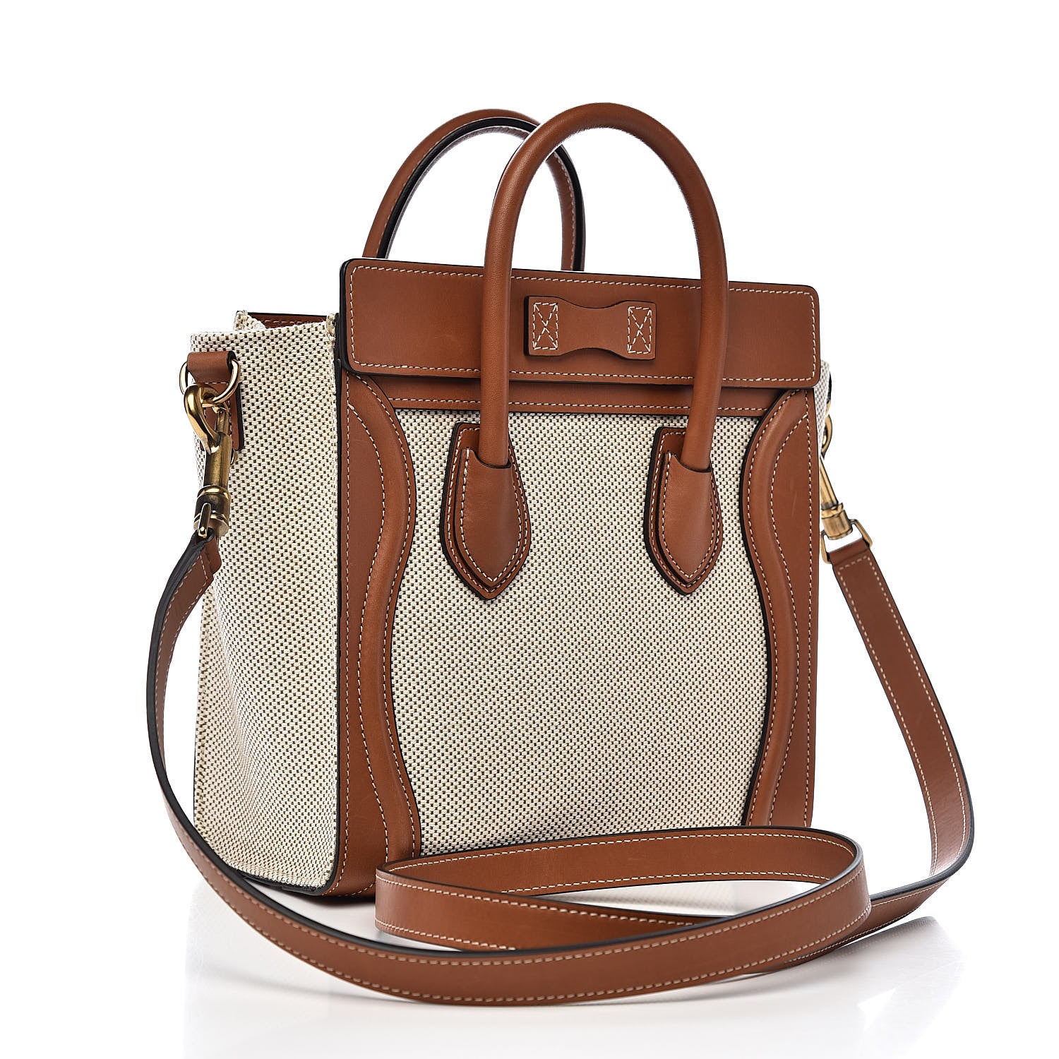 Celine Textile Smooth Calfskin Nano Luggage Tan White 3 of 12