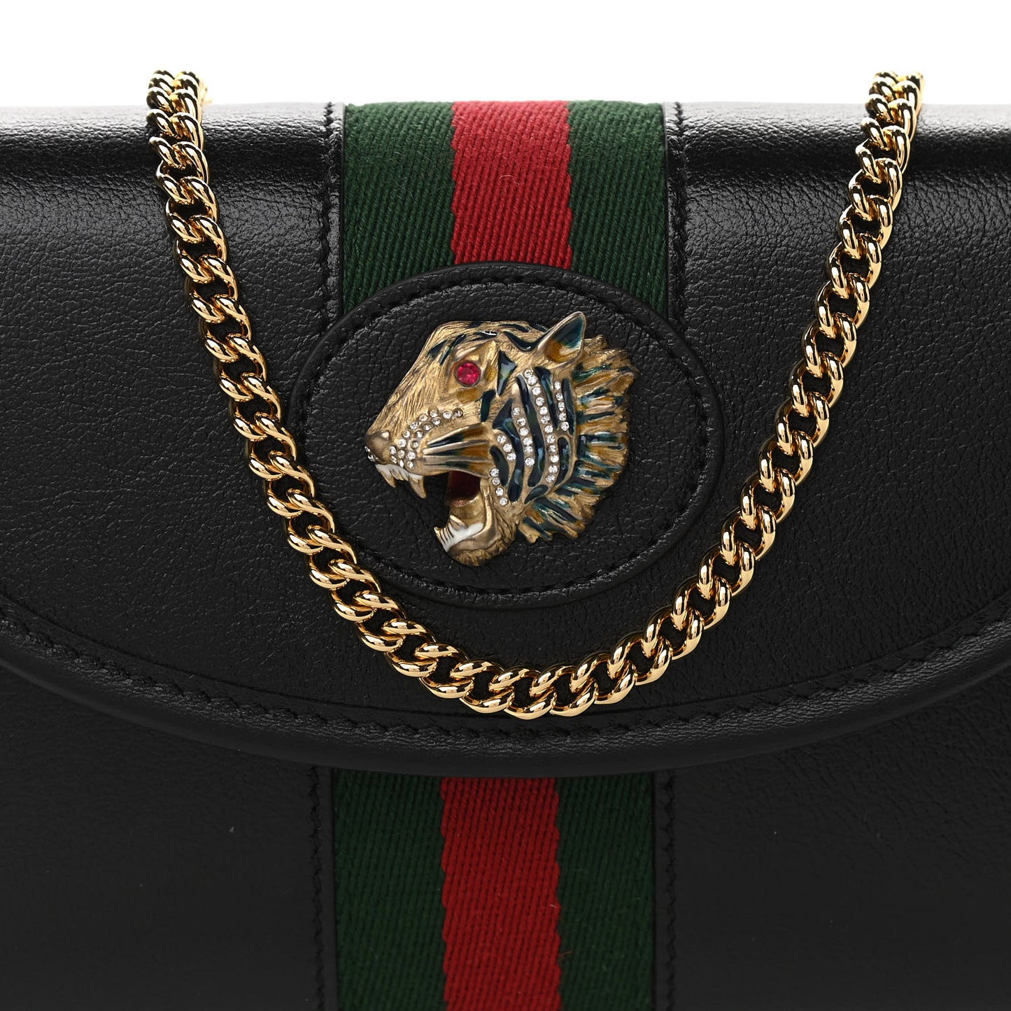 Textured Calfskin Web Mini Rajah Slim Flap Shoulder Bag Black