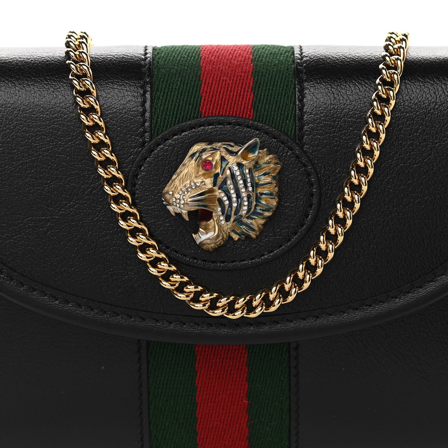 Gucci Textured Calfskin Web Mini Rajah Slim Flap Shoulder Bag Black 7 of 10