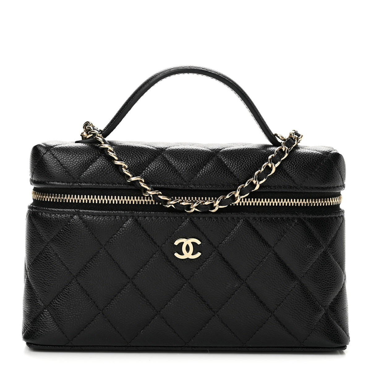 Caviar Quilted Top Handle Slim Vanity With Chain Black