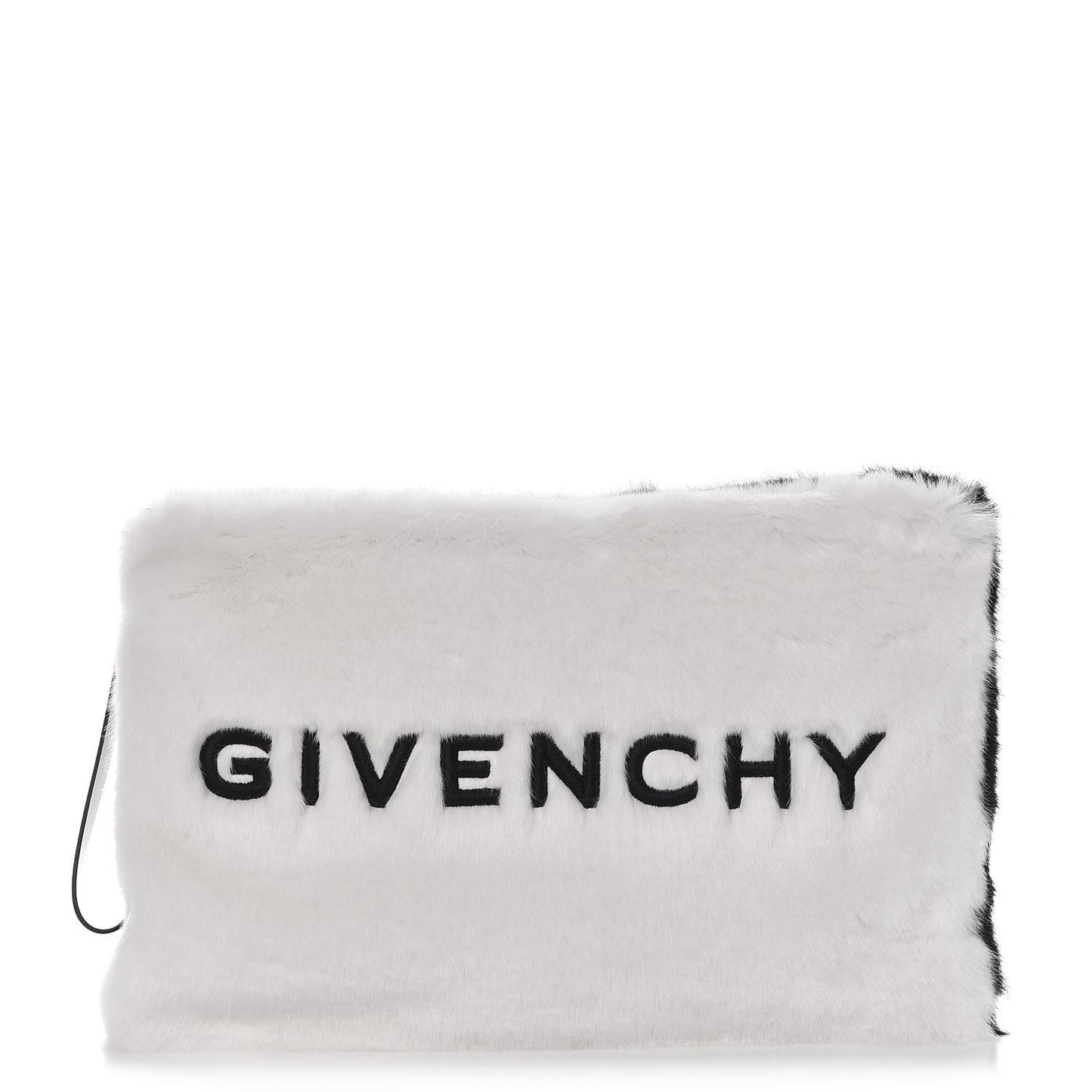 Faux Fur Two Tone Large GV3 Pouch Wristlet Black White