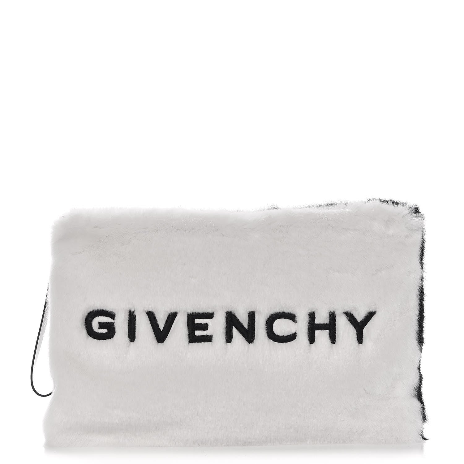 Givenchy Faux Fur Two Tone Large GV3 Pouch Wristlet Black White 1 of 8