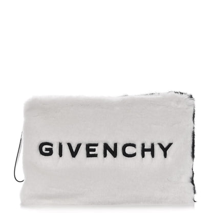 Givenchy Faux Fur Two Tone Large GV3 Pouch Wristlet Black White 1 of 8