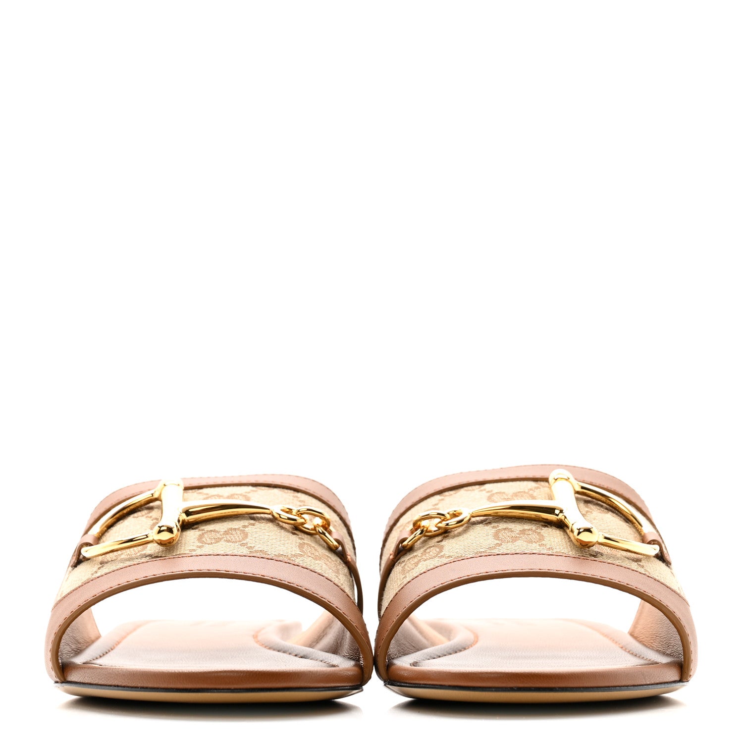 Gucci Calfskin Monogram Horsebit Womens Slide Sandals 39 Beige Ebony Sundial 3 of 10