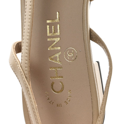 Chanel Embroidery Grosgrain Cap Toe CC Slingback Flats 37 Beige Black 8 of 9