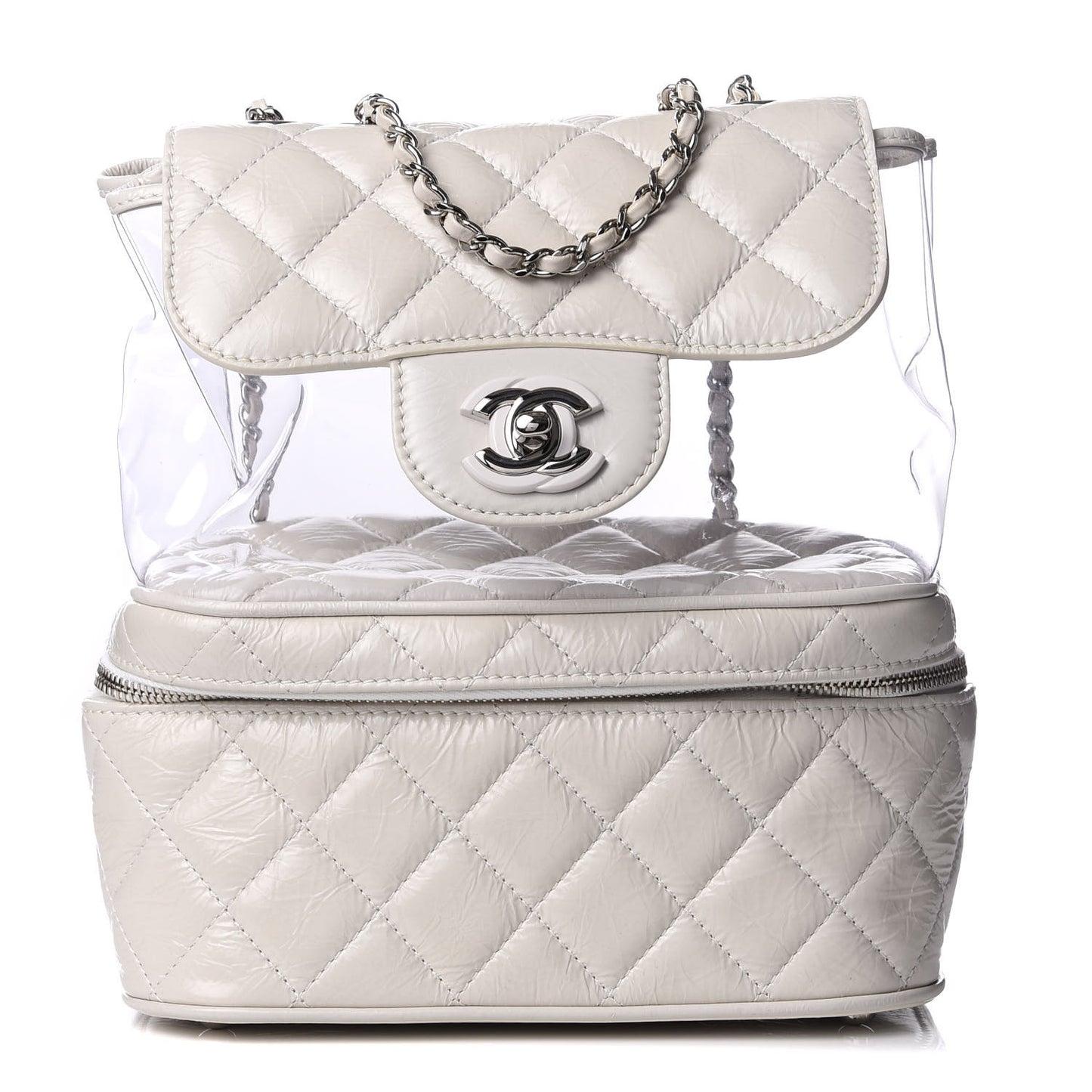 Crumpled Calfskin PVC Quilted Backpack White