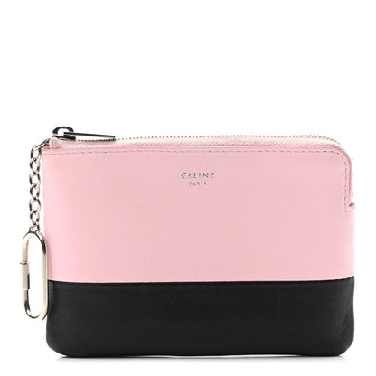Celine Lambskin Bi-Color Coin and Card Pouch Pale Pink Espresso 1 of 9