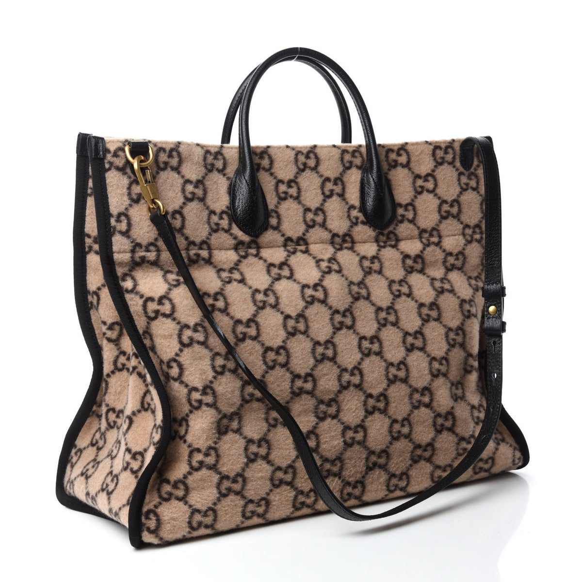 Covered Wool GG Monogram Large Tote Bag Beige Ebony