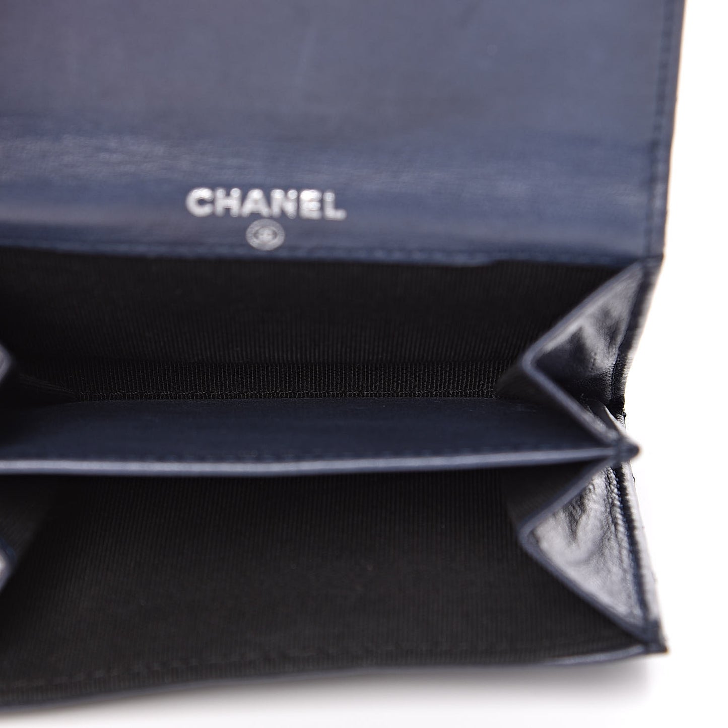 Lambskin Quilted Flap Card Holder Wallet Navy