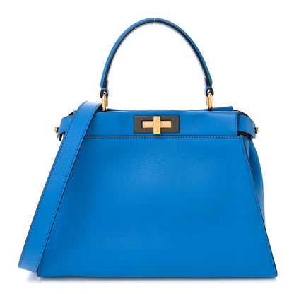 Fendi Vitello Seta Medium Peekaboo Iconic Satchel Blue Royal 1 of 12