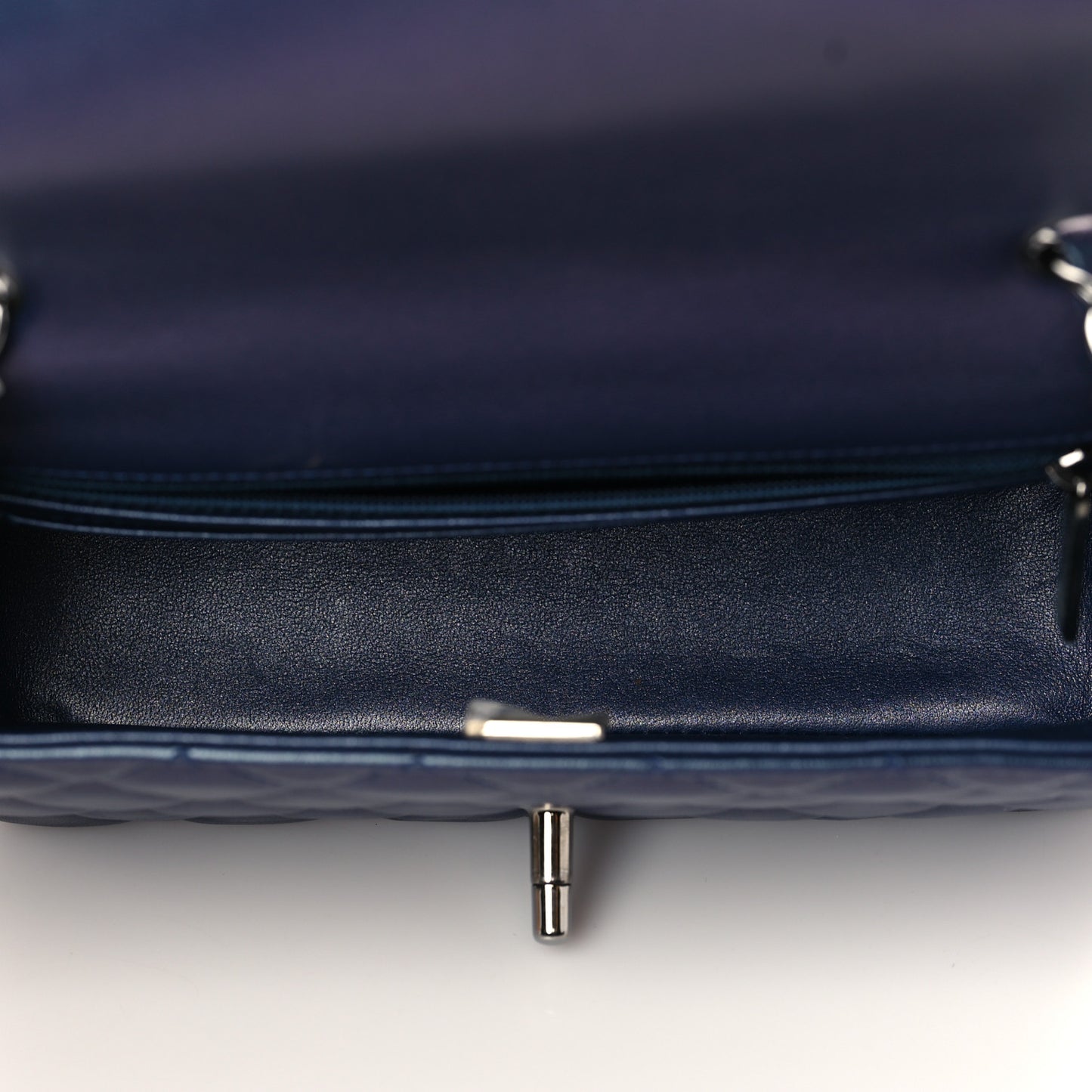 Iridescent Lambskin Quilted Mini Rectangular Flap Navy Blue
