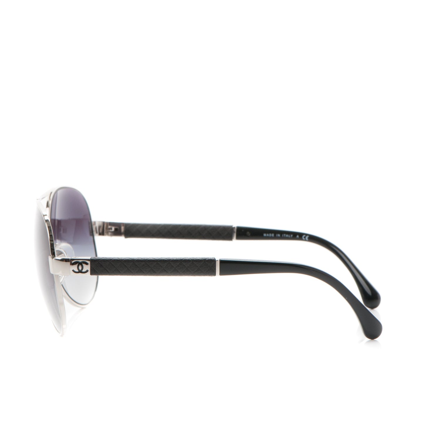 Lambskin Quilted CC Aviator Sunglasses 4195-Q Silver Black