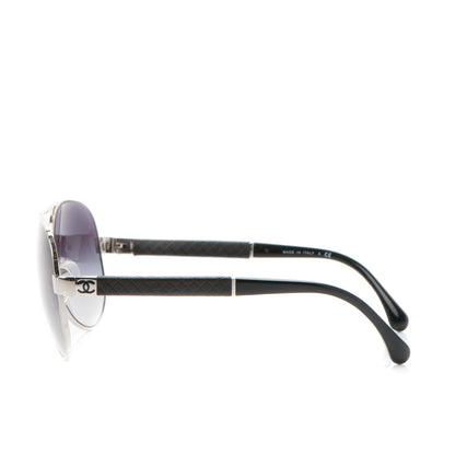 Chanel Lambskin Quilted CC Aviator Sunglasses 4195-Q Silver Black 3 of 5