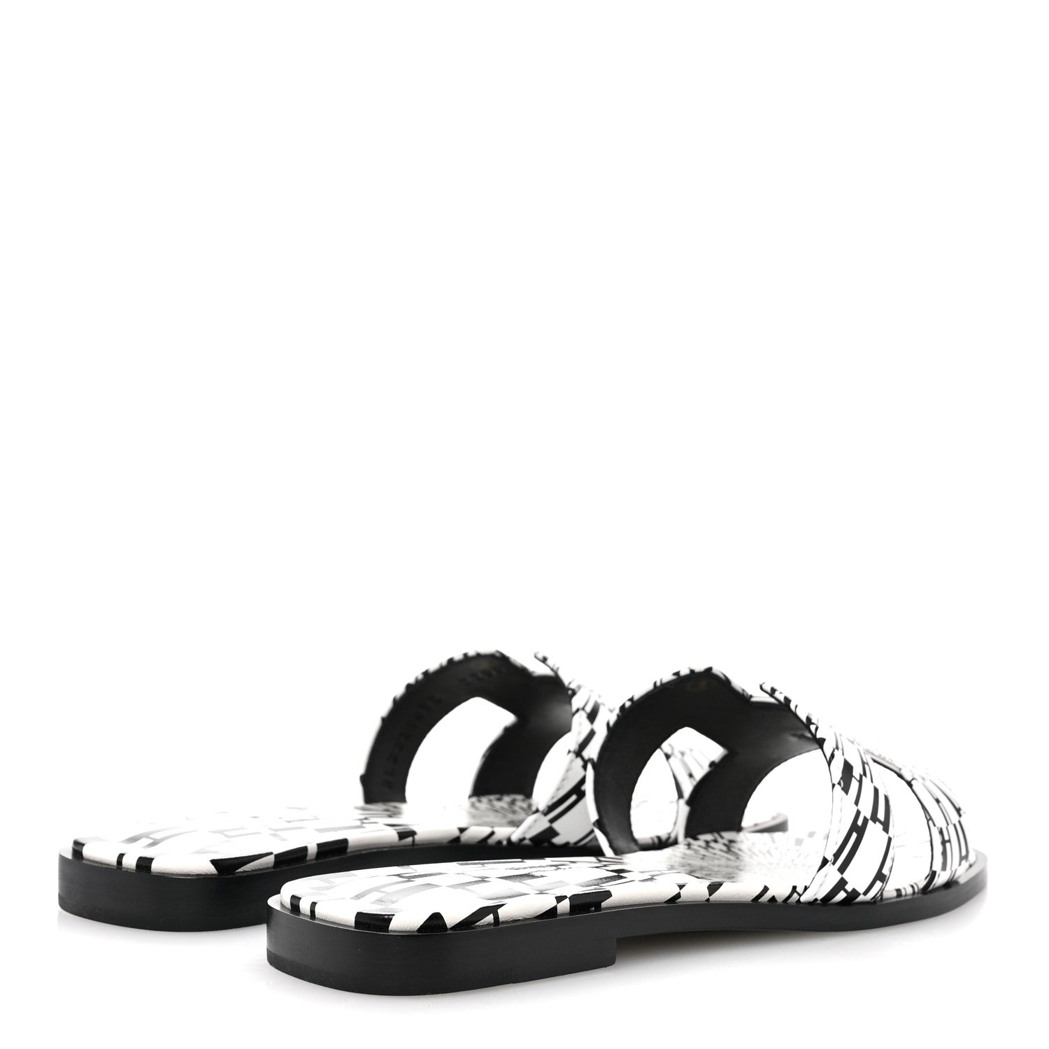 Hermes Calfskin Printed Op'H Oran Sandals 36 Black White 5 of 10