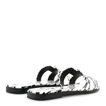 Hermes Calfskin Printed Op'H Oran Sandals 36 Black White 5 of 10