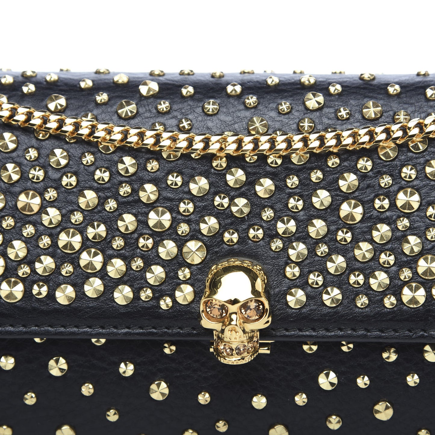 Calfskin Studded Skull Wallet on Chain Black