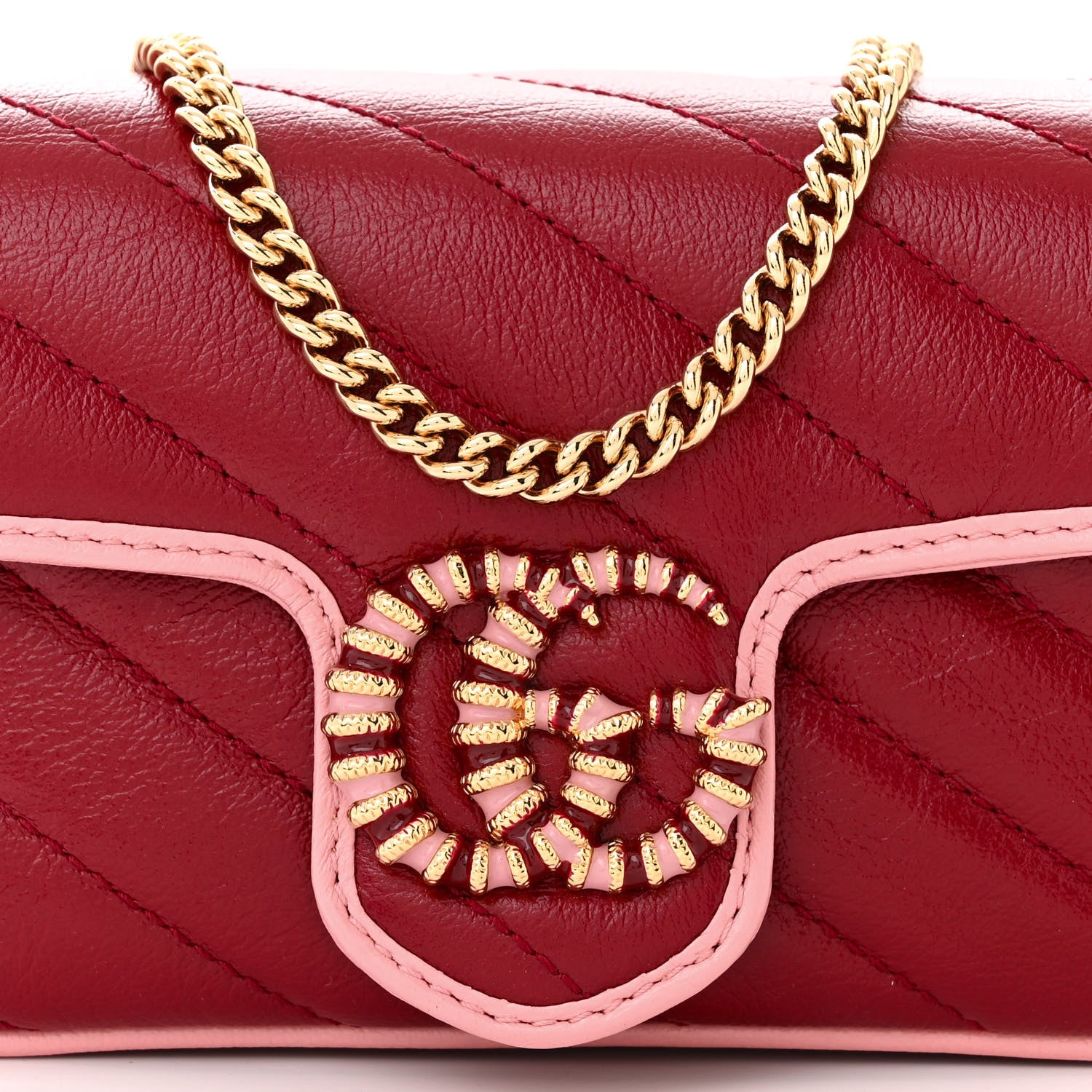 Gucci Azalea Calfskin Enamel Matelasse Diagonal Super Mini Torchon GG Marmont Shoulder Bag New Cherry Red Wild Rose 8 of 10