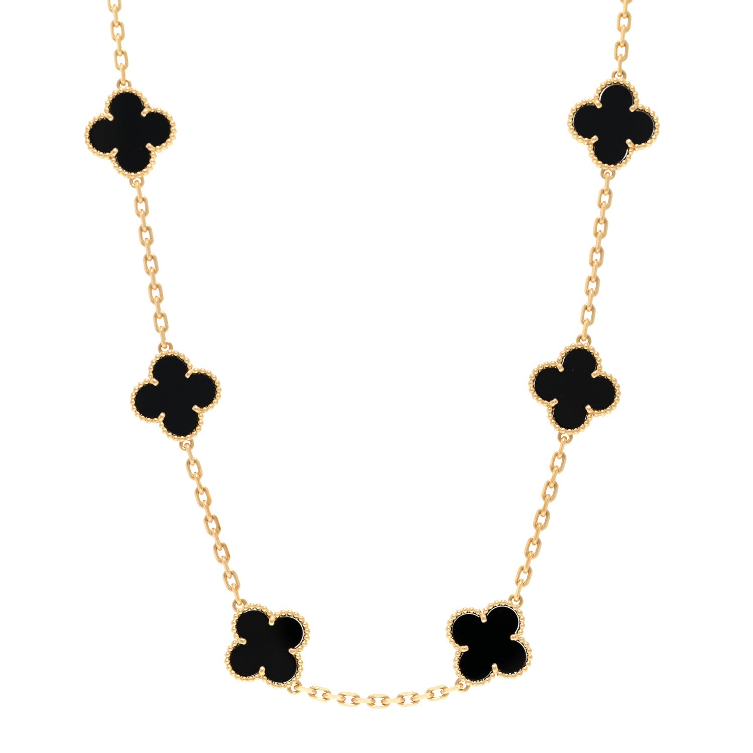 Van Cleef & Arpels 18K Yellow Gold Black Onyx 10 Motifs Vintage Alhambra Necklace 1 of 5