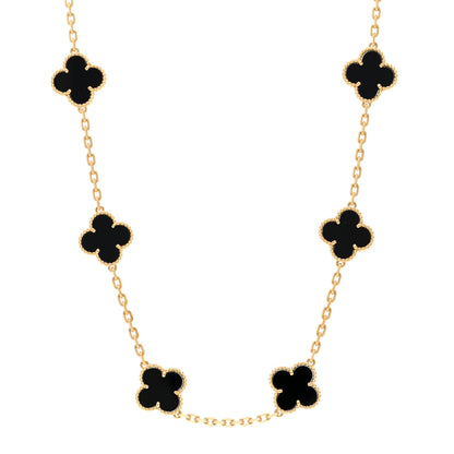 Van Cleef & Arpels 18K Yellow Gold Black Onyx 10 Motifs Vintage Alhambra Necklace 1 of 5