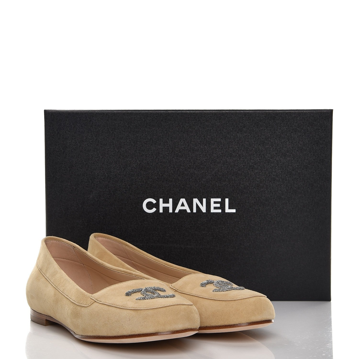 Chanel Kid Suede CC Flats 40 Beige 9 of 9
