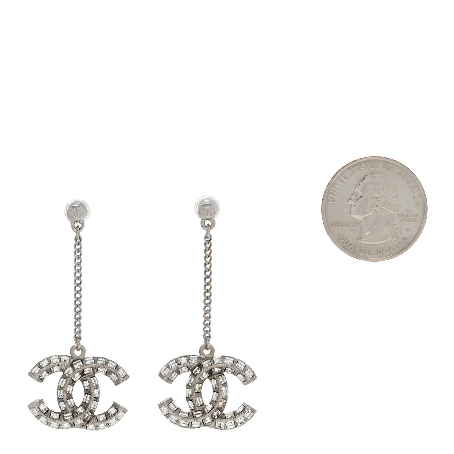 Baguette Crystal CC Drop Earrings Silver