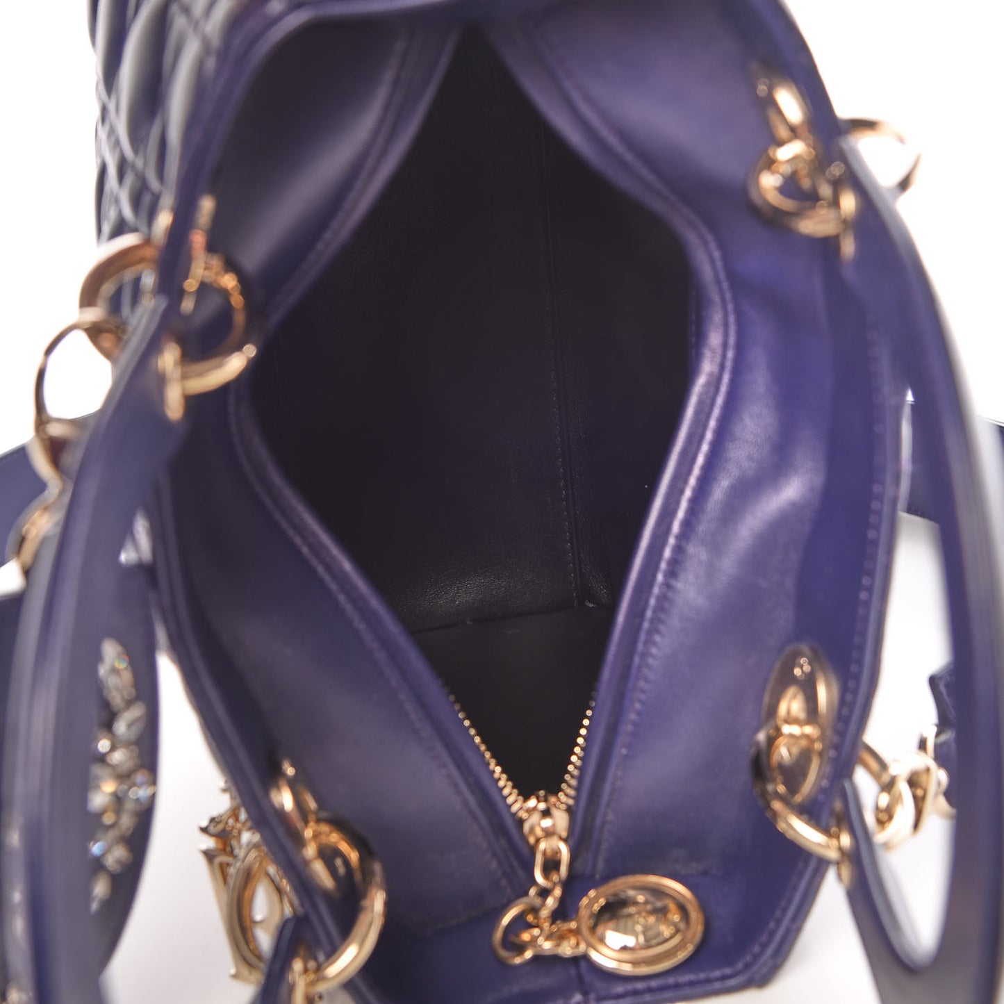 Lambskin Cannage Medium Lady Dior Crystal Strap Blue