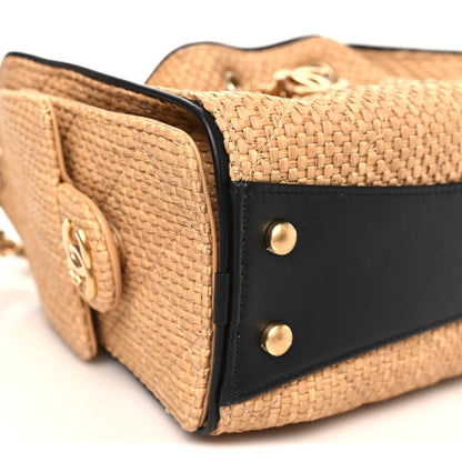 Chanel Braided Raffia Calfskin Quilted Mini Chanel 25 Handbag Beige Black 9 of 11