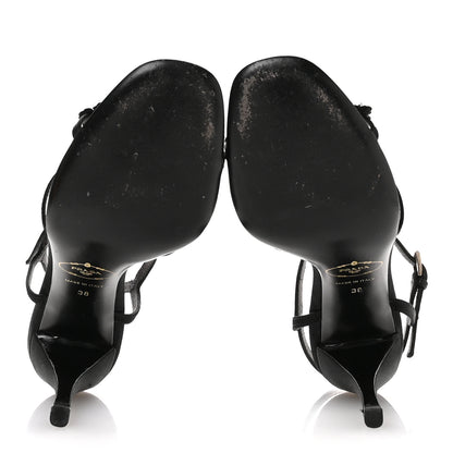 Prada Satin Beaded Embroidered Flower Sandals 38 Black 6 of 9