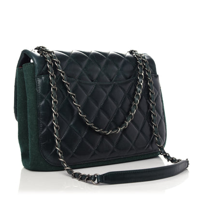 Chanel Felt Glazed Calfskin Quilted Edelweiss Flower Flap Dark Green 3 of 9