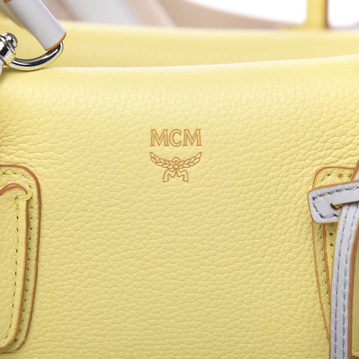 MCM Grained Calfskin Medium Milla Tote Custard Yellow 7 of 7