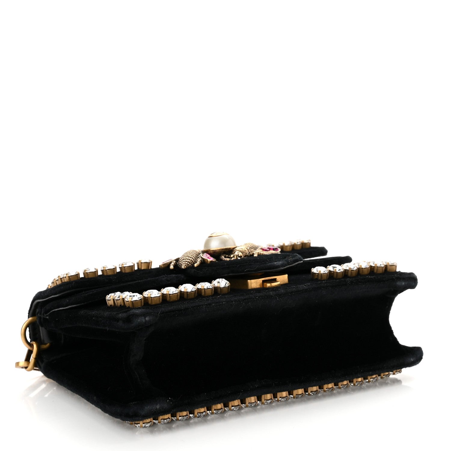 Gucci Velvet Crystal Mini Bee Broadway Shoulder Bag Black 4 of 10
