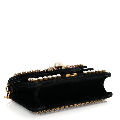 Gucci Velvet Crystal Mini Bee Broadway Shoulder Bag Black 4 of 10