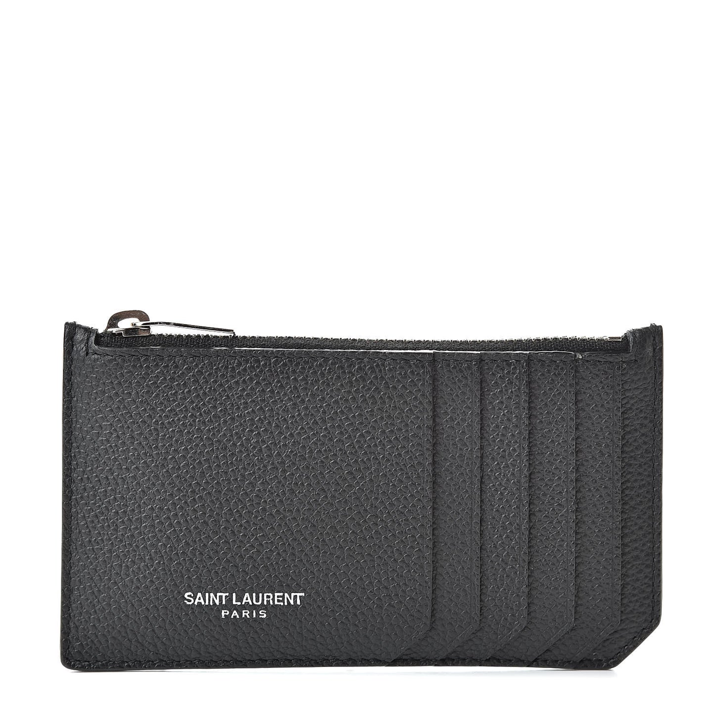 Grained Calfskin 5 Fragments Zip Pouch Card Holder Black