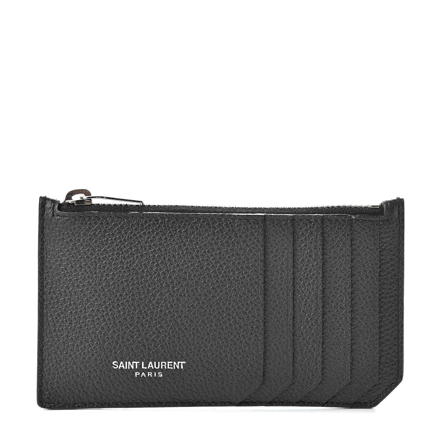 Saint Laurent Grained Calfskin 5 Fragments Zip Pouch Card Holder Black 1 of 7