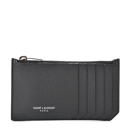 Saint Laurent Grained Calfskin 5 Fragments Zip Pouch Card Holder Black 1 of 7