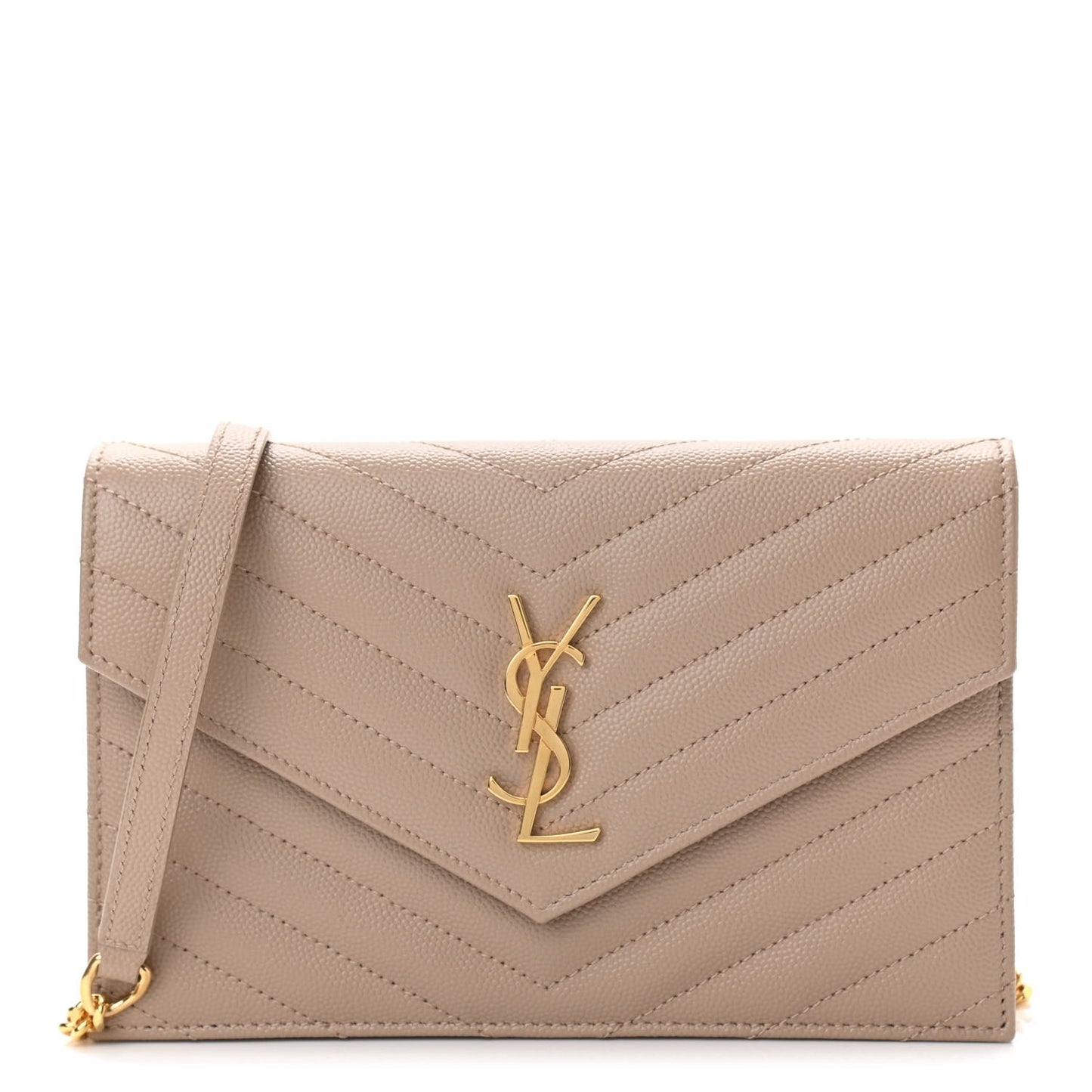 Grain De Poudre Matelasse Chevron Monogram Envelope Chain Wallet Dark Latte
