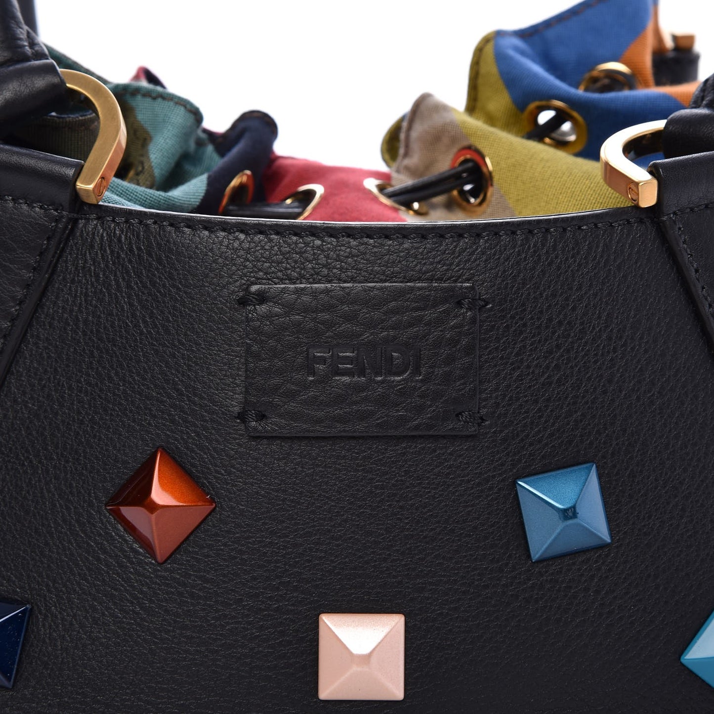 Calfskin Studded Small Drawstring Satchel Black Multicolor
