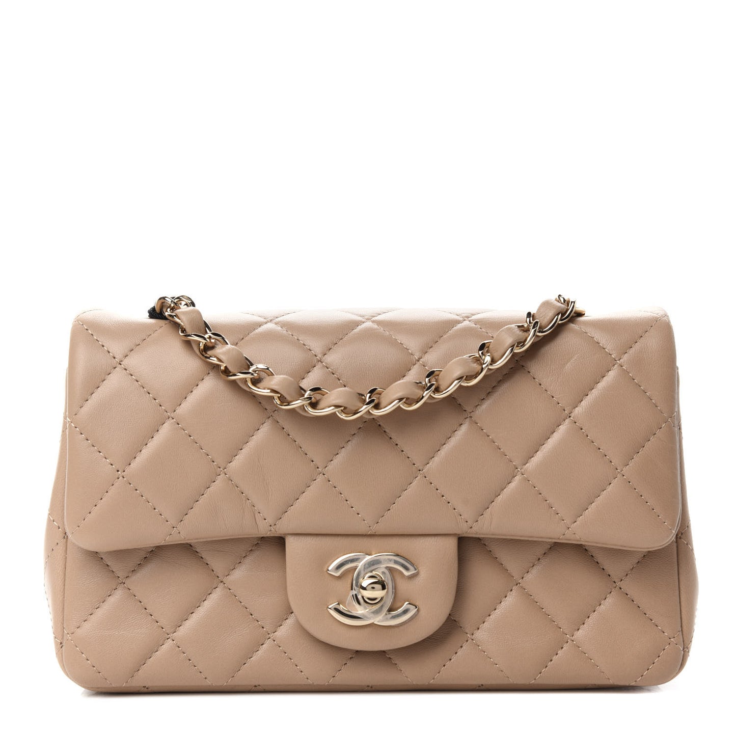 Lambskin Quilted Mini Rectangular Flap Dark Beige