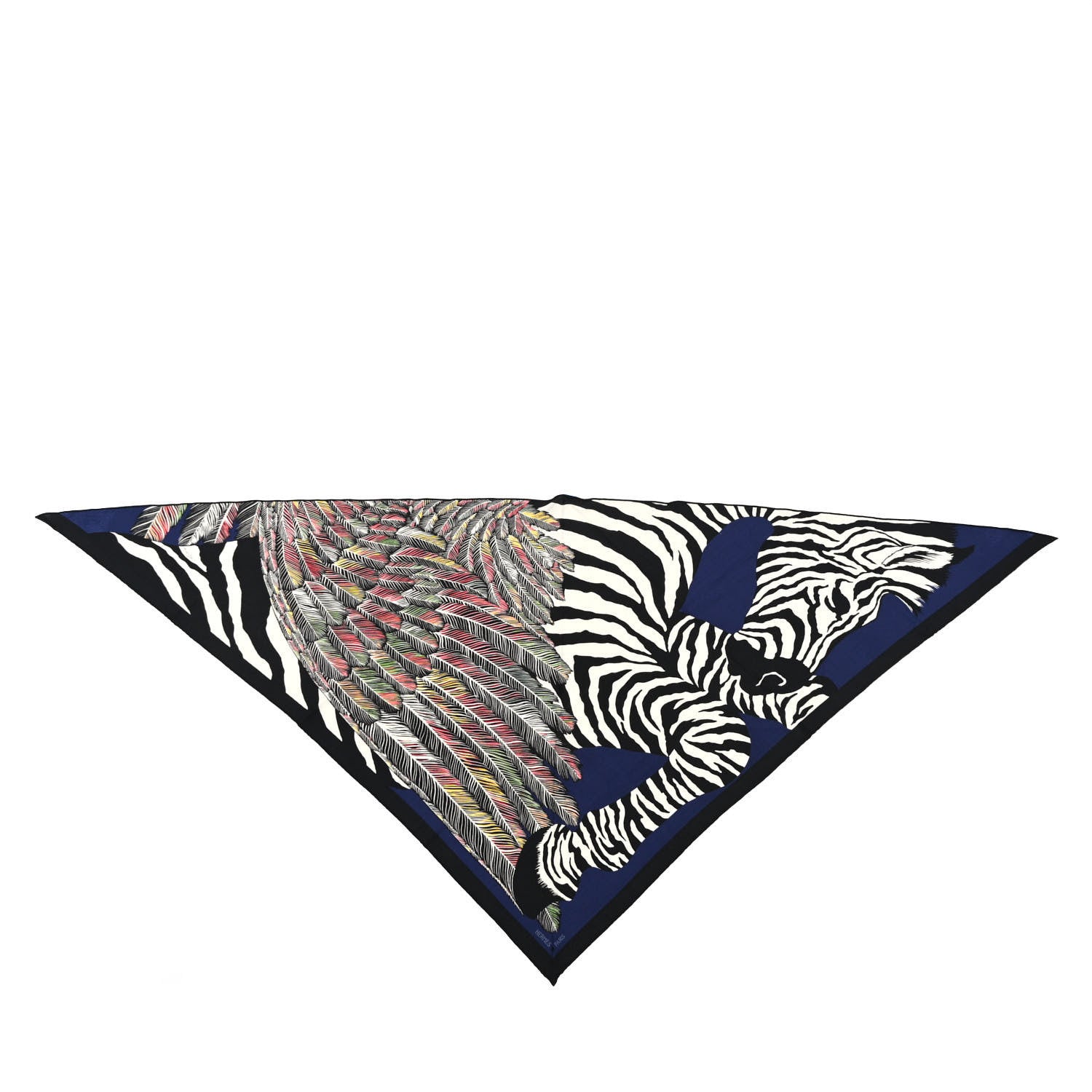 Hermes Cashmere Silk Zebra Pegasus Pointe Triangle Scarf Marine White Multicolor 1 of 6