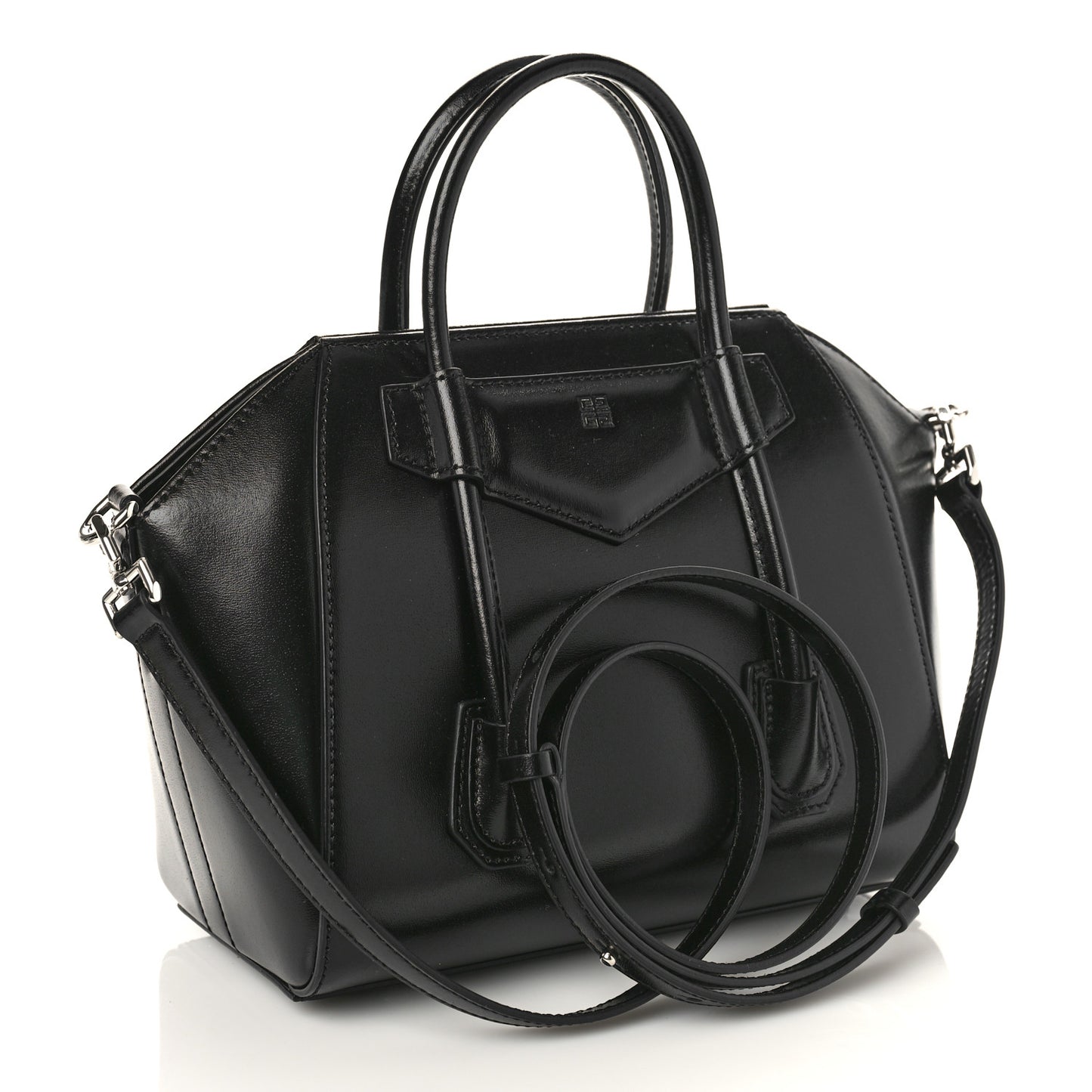 Box Calfskin Mini Lock Antigona Shoulder Bag Black